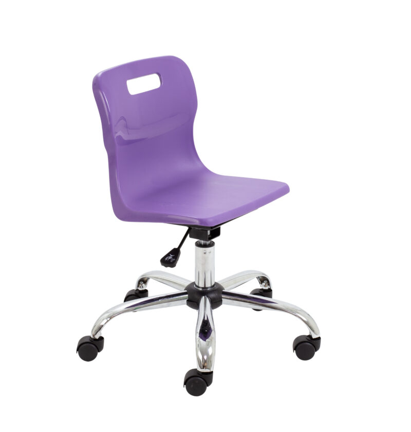 Titan Swivel Junior Chair with Chrome Base and Castors | Size 3-4 | Purple/Chrome