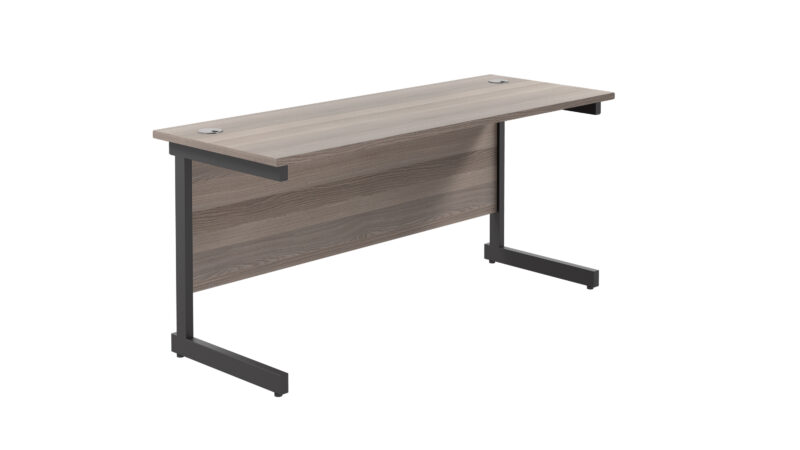 Single Upright Rectangular Desk: 600mm Deep | 1800 X 600 | Grey Oak/Black