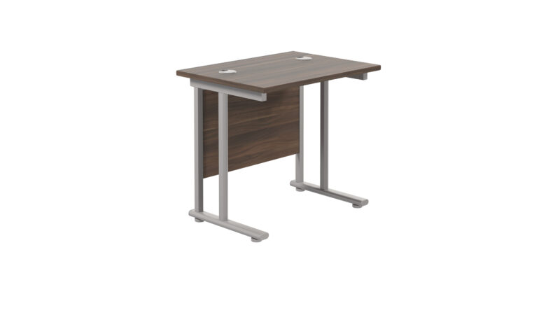 Twin Upright Rectangular Desk: 600mm Deep | 800X600 | Dark Walnut/Silver