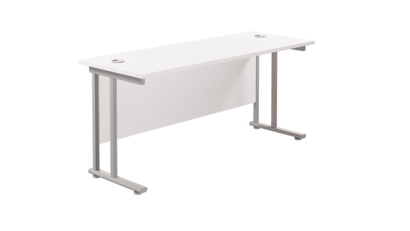 Twin Upright Rectangular Desk: 600mm Deep | 1600X600 | White/Silver