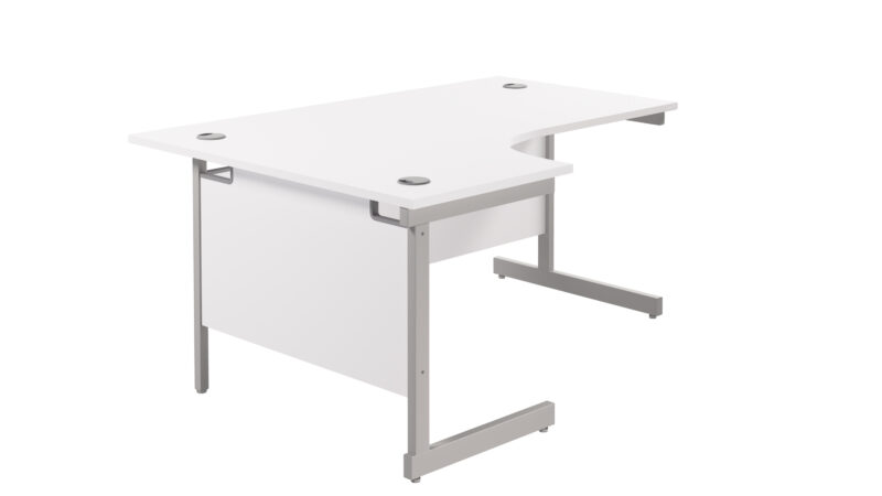 Single Upright Left Hand Radial Desk | 1600 X 1200 | White/Silver