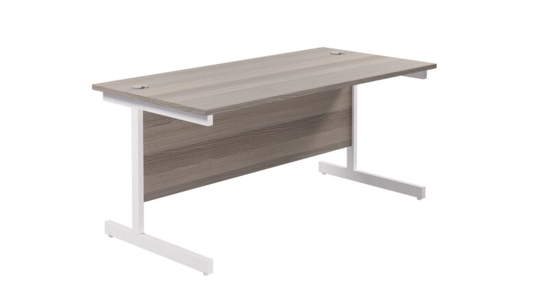 Single Upright Rectangular Desk: 800mm Deep | 1600 X 800 | Grey Oak/White