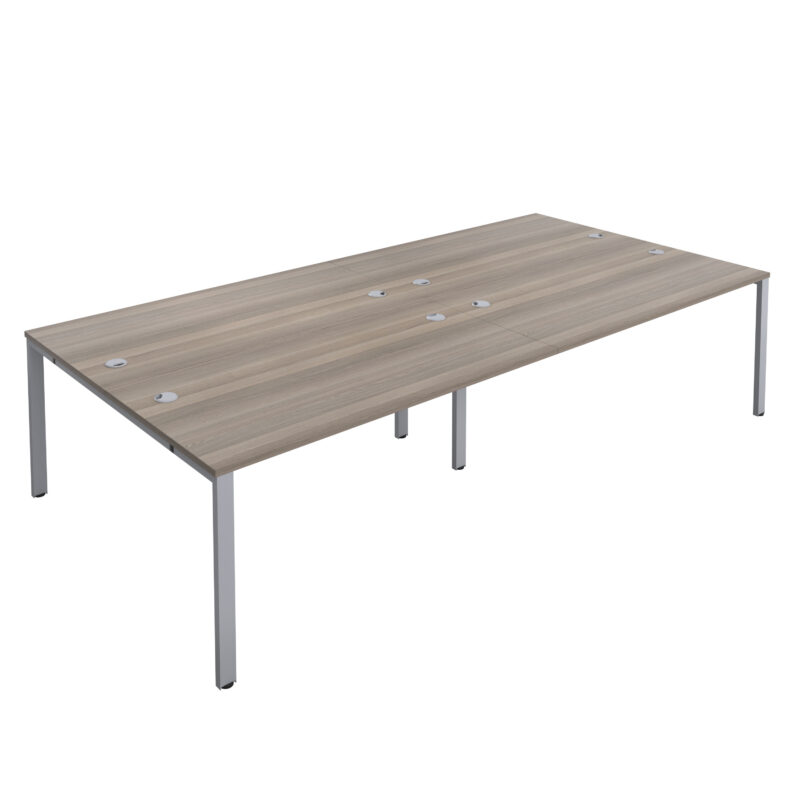 CB Bench with Cable Ports: 4 Person | 1400 X 800 | Grey Oak/Silver