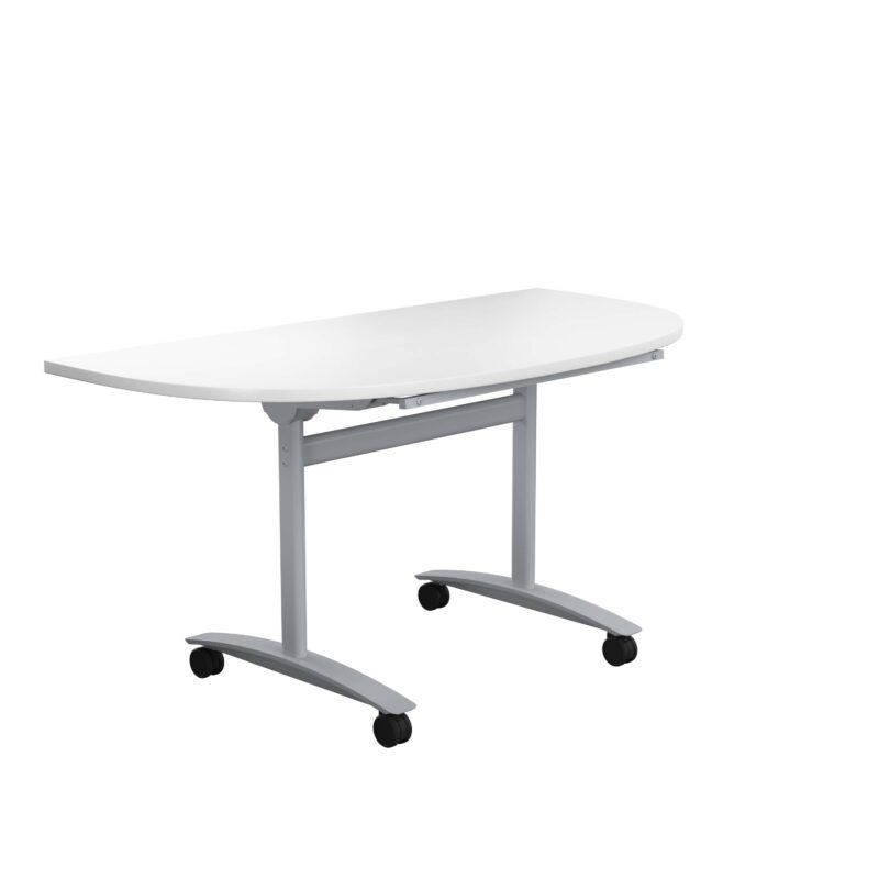 One D-End Tilting Table | 1400 X 700 | White/Silver