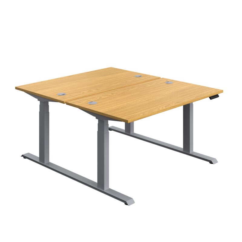 Economy Back To Back Sit Stand Desk | 1400 X 800 | Nova Oak/Silver