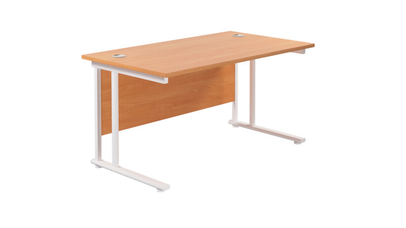 Twin Upright Rectangular Desk: 800mm Deep | 1400X800 | Beech/White