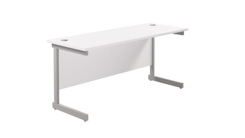 Single Upright Rectangular Desk: 600mm Deep | 1600 X 600 | White/Silver