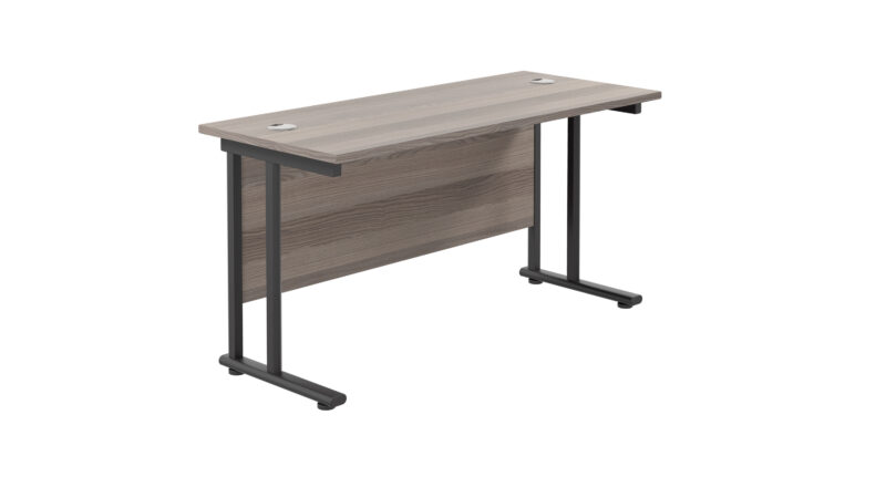 Twin Upright Rectangular Desk: 600mm Deep | 1200X600 | Grey Oak/Black