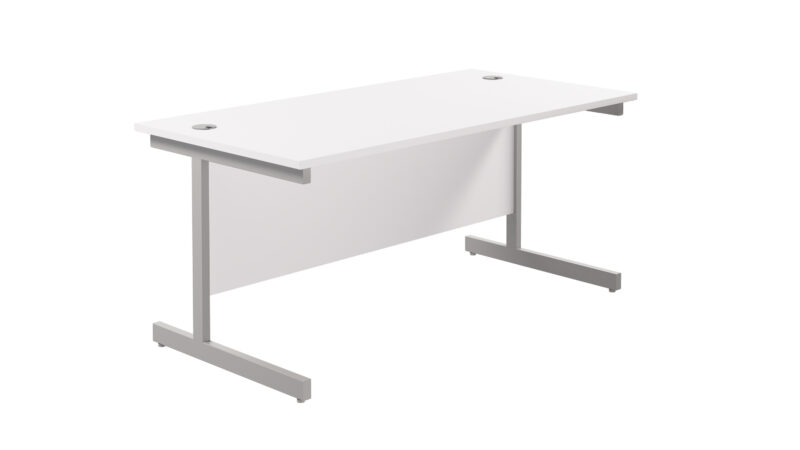 Single Upright Rectangular Desk: 800mm Deep | 1800 X 800 | White/Silver