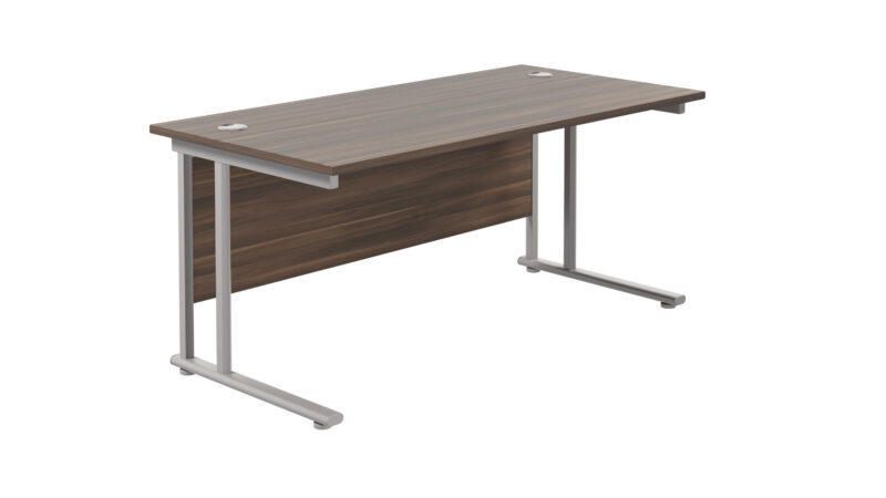 Twin Upright Rectangular Desk: 800mm Deep | 1800X800 | Dark Walnut/Silver