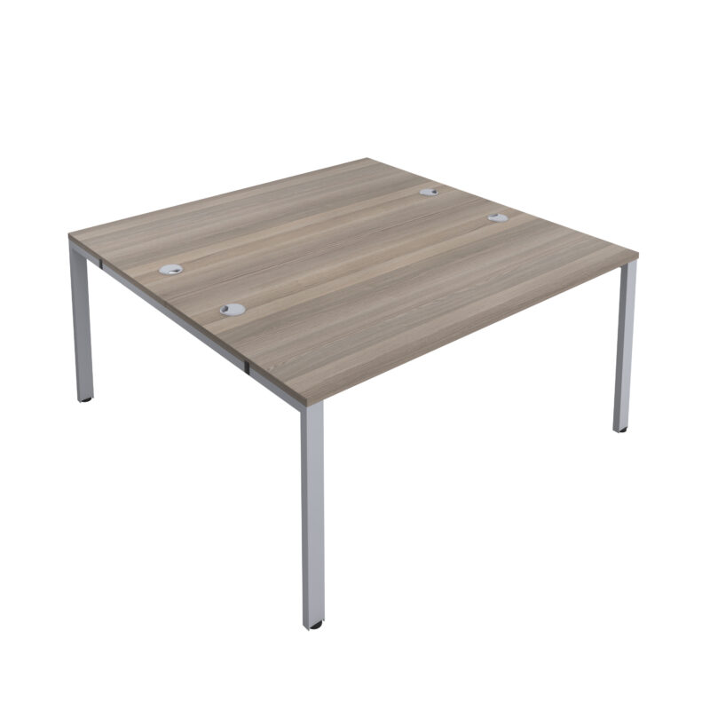 CB Bench with Cable Ports: 2 Person | 1600 X 800 | Grey Oak/Silver