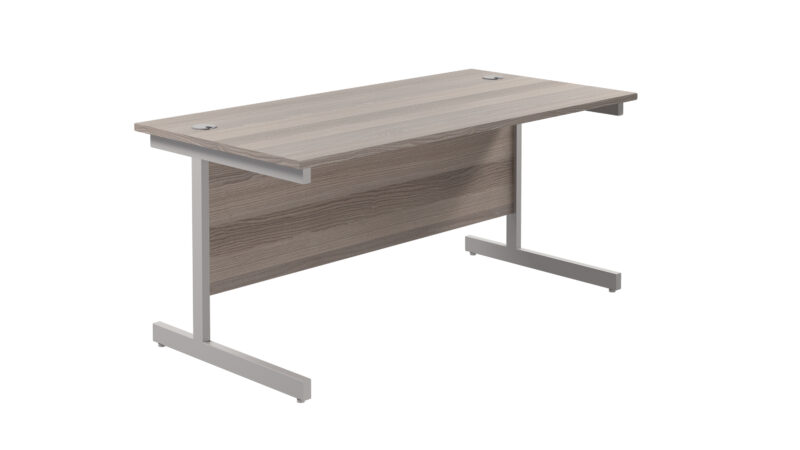 Single Upright Rectangular Desk: 800mm Deep | 1800 X 800 | Grey Oak/Silver