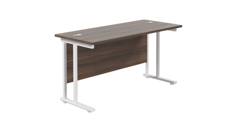 Twin Upright Rectangular Desk: 600mm Deep | 1400X600 | Dark Walnut/White