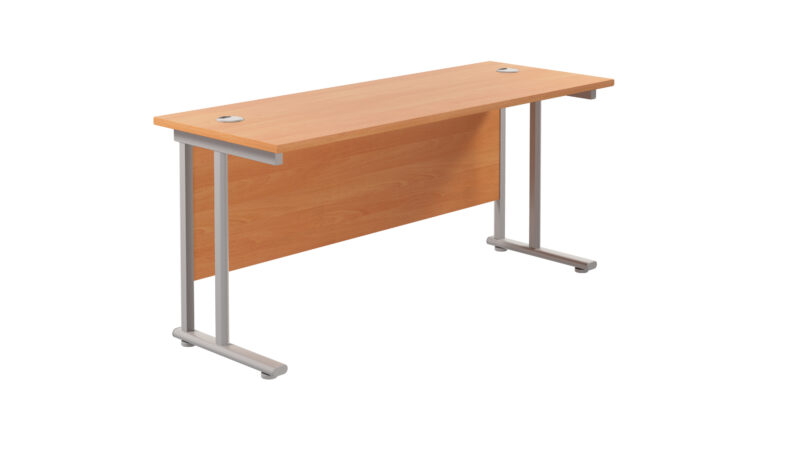 Twin Upright Rectangular Desk: 600mm Deep | 1800X600 | Beech/Silver