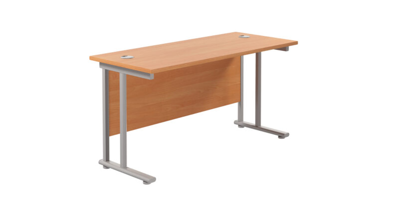 Twin Upright Rectangular Desk: 600mm Deep | 1400X600 | Beech/Silver