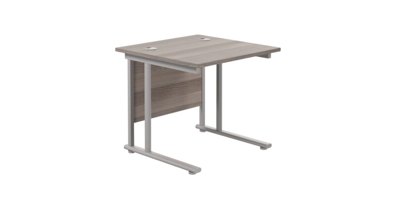 Twin Upright Rectangular Desk: 800mm Deep | 800X800 | Grey Oak/Silver