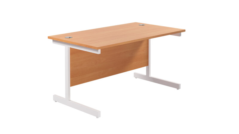 Single Upright Rectangular Desk: 800mm Deep | 1400 X 800 | Beech/White