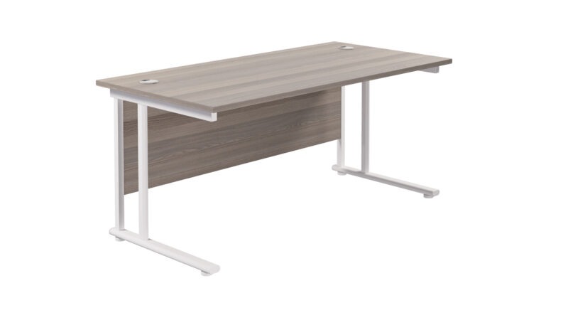 Twin Upright Rectangular Desk: 800mm Deep | 1800X800 | Grey Oak/White