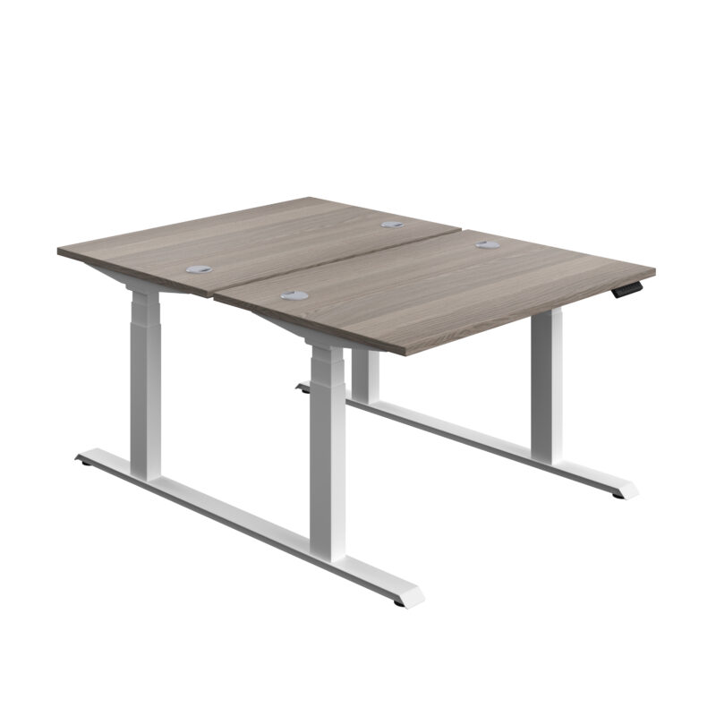 Economy Back To Back Sit Stand Desk | 1200 X 800 | Grey Oak/White