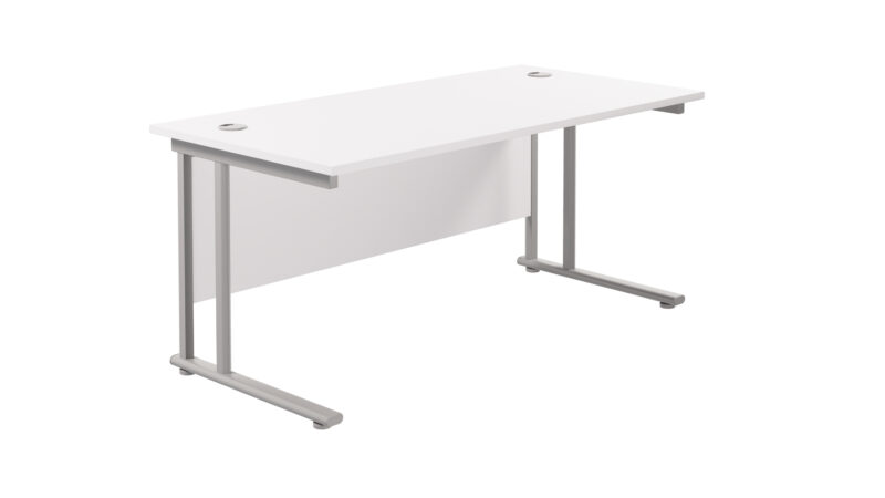 Twin Upright Rectangular Desk: 800mm Deep | 1800X800 | White/Silver