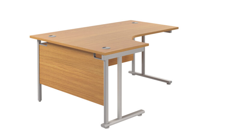 Twin Upright Left Hand Radial Desk | 1800X1200 | Nova Oak/Silver