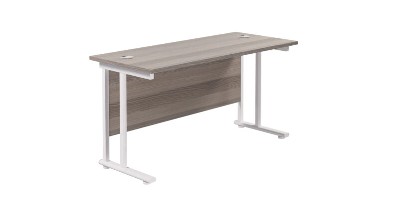 Twin Upright Rectangular Desk: 600mm Deep | 1400X600 | Grey Oak/White