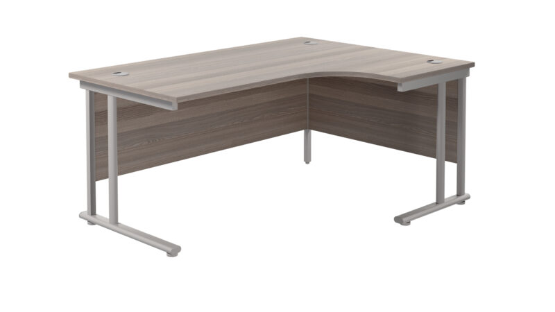 Twin Upright Right Hand Radial Desk | 1600X1200 | Grey Oak/Silver