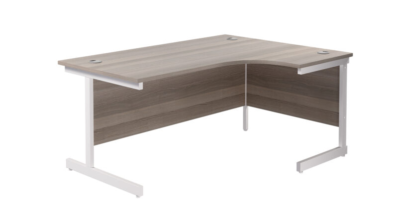 Single Upright Right Hand Radial Desk | 1600 X 1200 | Grey Oak/White