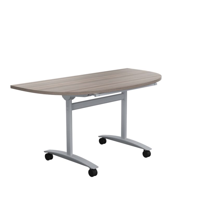 One D-End Tilting Table | 1400 X 700 | Grey Oak/Silver