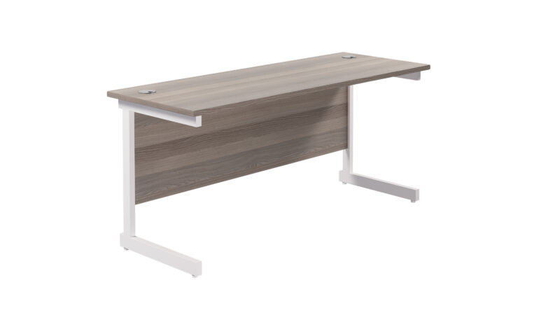 Single Upright Rectangular Desk: 600mm Deep | 1600 X 600 | Grey Oak/White