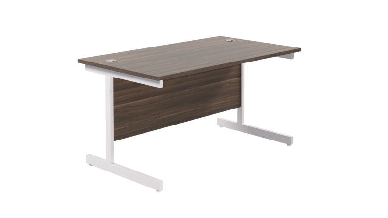 Single Upright Rectangular Desk: 800mm Deep | 1400 X 800 | Dark Walnut/White