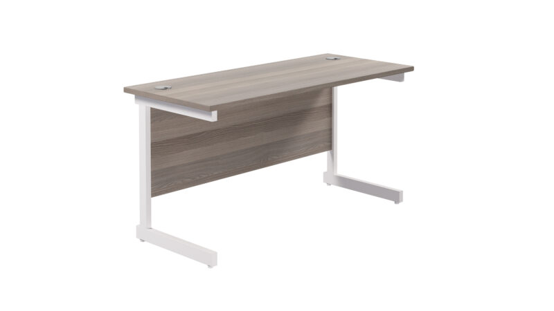 Single Upright Rectangular Desk: 600mm Deep | 1400 X 600 | Grey Oak/White