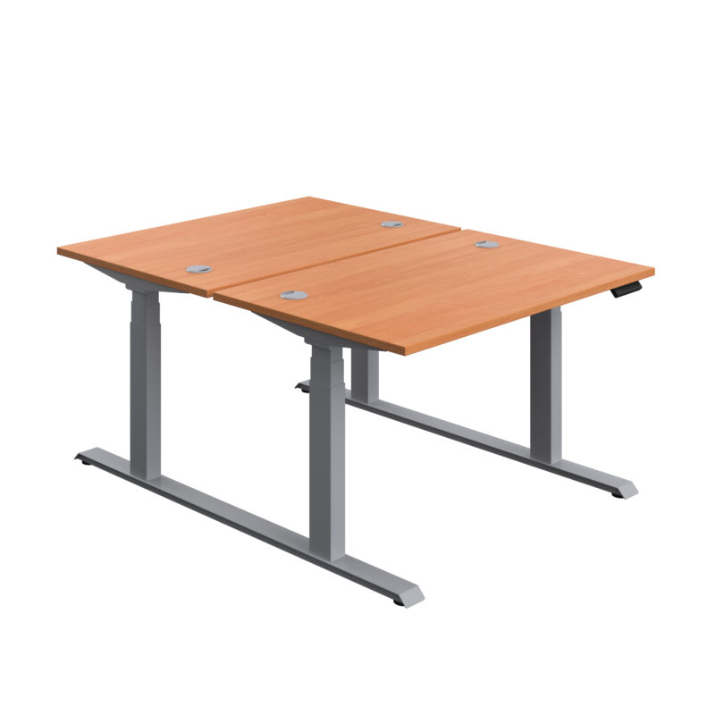 Economy Back To Back Sit Stand Desk | 1200 X 800 | Beech/Silver