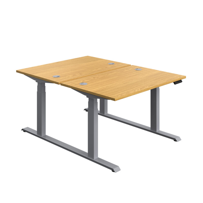 Economy Back To Back Sit Stand Desk | 1200 X 800 | Nova Oak/Silver