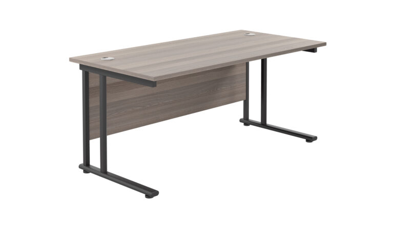 Twin Upright Rectangular Desk: 800mm Deep | 1600X800 | Grey Oak/Black