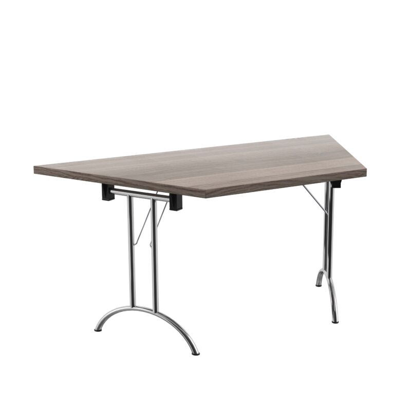 One Union Trapezoidal Folding Table | 1600 X 800 | Grey Oak/Silver