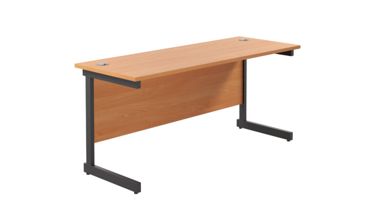 Single Upright Rectangular Desk: 600mm Deep | 1600 X 600 | Beech/Black