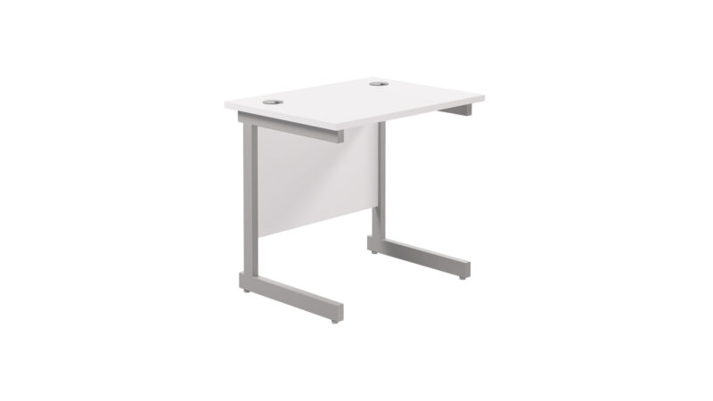 Single Upright Rectangular Desk: 600mm Deep | 800 X 600 | White/Silver