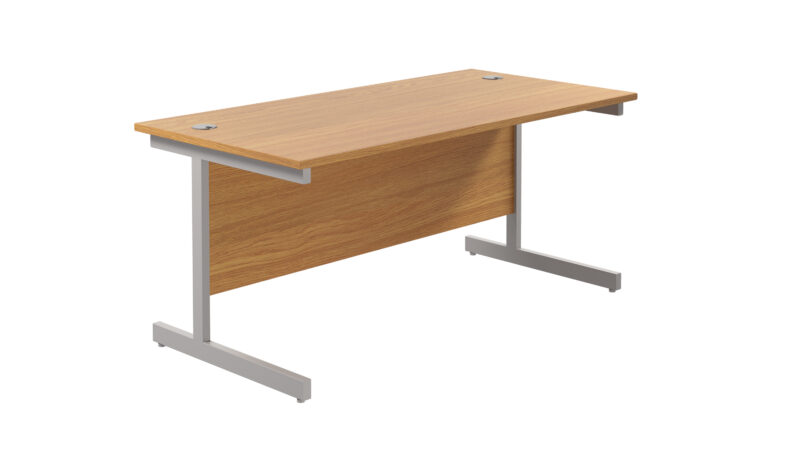 Single Upright Rectangular Desk: 800mm Deep | 1800 X 800 | Nova Oak/Silver