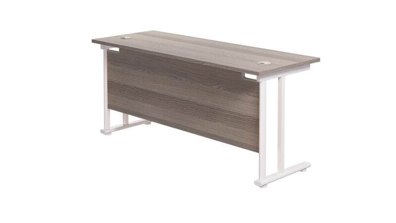 Twin Upright Rectangular Desk: 600mm Deep | 1800X600 | Grey Oak/White