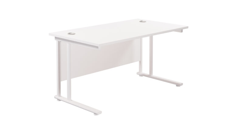 Twin Upright Rectangular Desk: 800mm Deep | 1200X800 | White/White