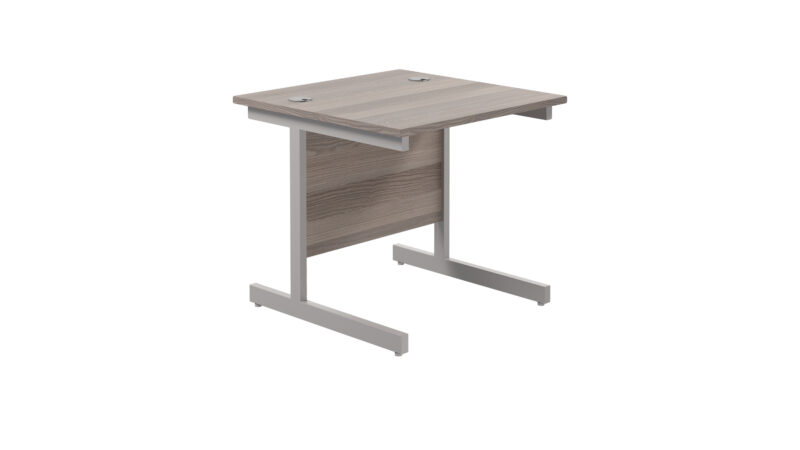 Single Upright Rectangular Desk: 800mm Deep | 800 X 800 | Grey Oak/Silver