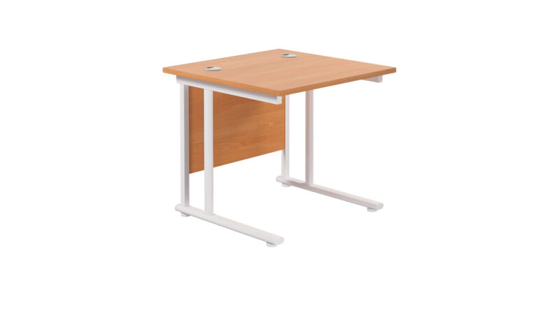 Twin Upright Rectangular Desk: 800mm Deep | 800X800 | Beech/White