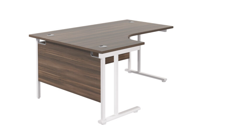 Twin Upright Left Hand Radial Desk | 1600X1200 | Dark Walnut/White