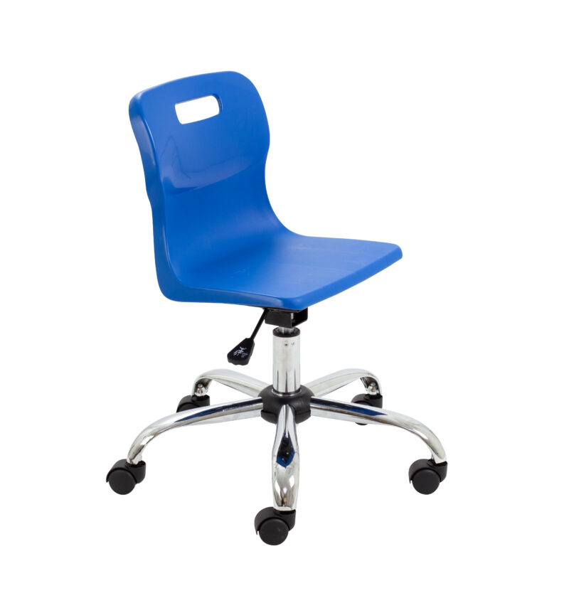 Titan Swivel Junior Chair with Chrome Base and Castors | Size 3-4 | Blue/Chrome