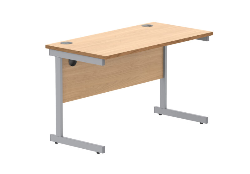 Office Rectangular Desk With Steel Single Upright Cantilever Frame | 1200X600 | Norwegian Beech/Silver