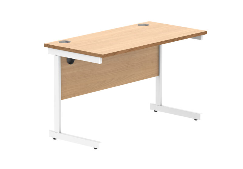 Office Rectangular Desk With Steel Single Upright Cantilever Frame | 1200X600 | Norwegian Beech/White