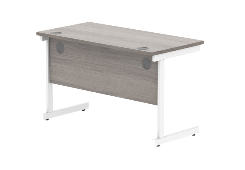 Office Rectangular Desk With Steel Single Upright Cantilever Frame | 1200X600 | Alaskan Grey Oak/White