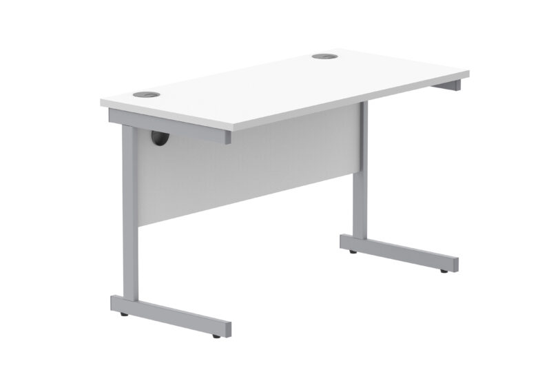 Office Rectangular Desk With Steel Single Upright Cantilever Frame | 1200X600 | Arctic White/Silver