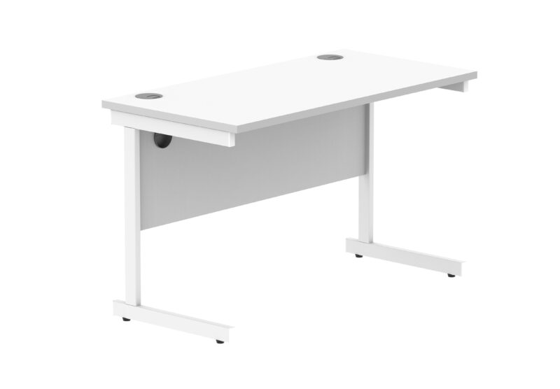 Office Rectangular Desk With Steel Single Upright Cantilever Frame | 1200X600 | Arctic White/White